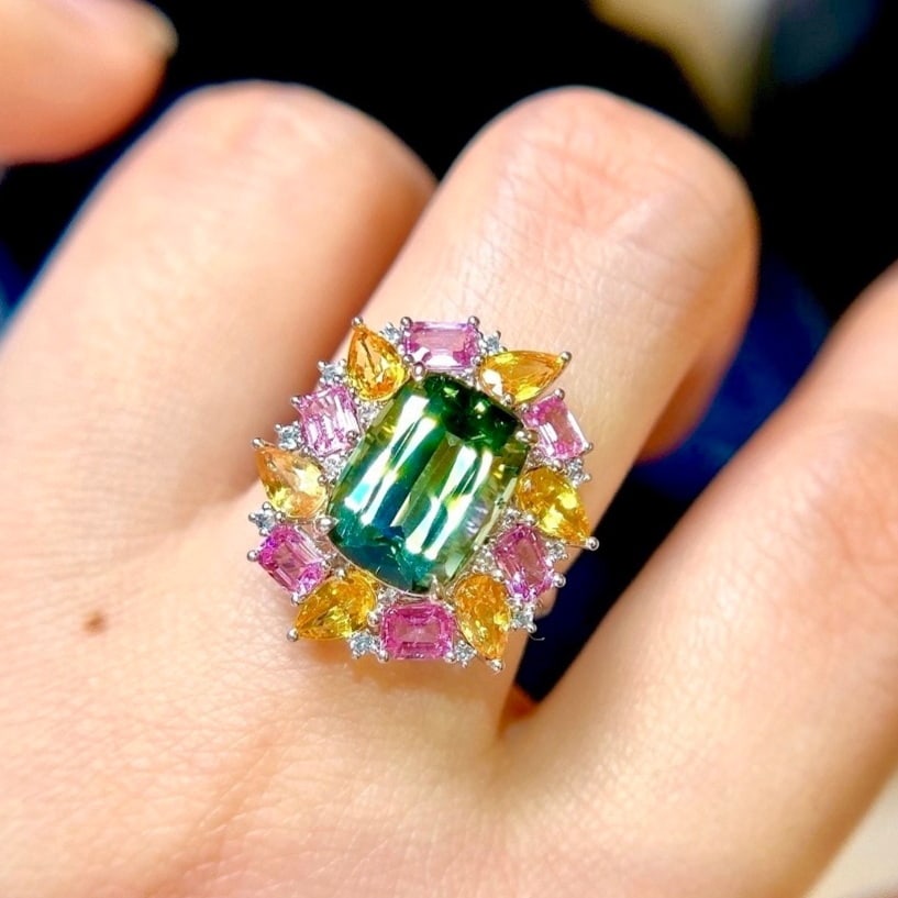 14k Gold 4.84 Ctw Natural Tourmaline & Diamond Ring - 6
