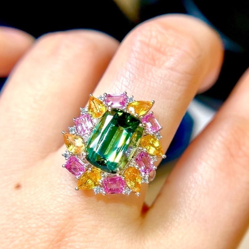 14k Gold 4.84 Ctw Natural Tourmaline & Diamond Ring - 7