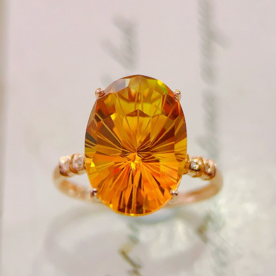14k Gold 6.27 Ctw Natural Citrine & Diamond Ring: Ref:231171026 // gold content:14k gold // ring size:7. 25us // // main gemstone:citrine // shape:oval // carat weight:6. 25ct // color:yellow // treatment:natural // // adjacent gemstone 2 : diamond