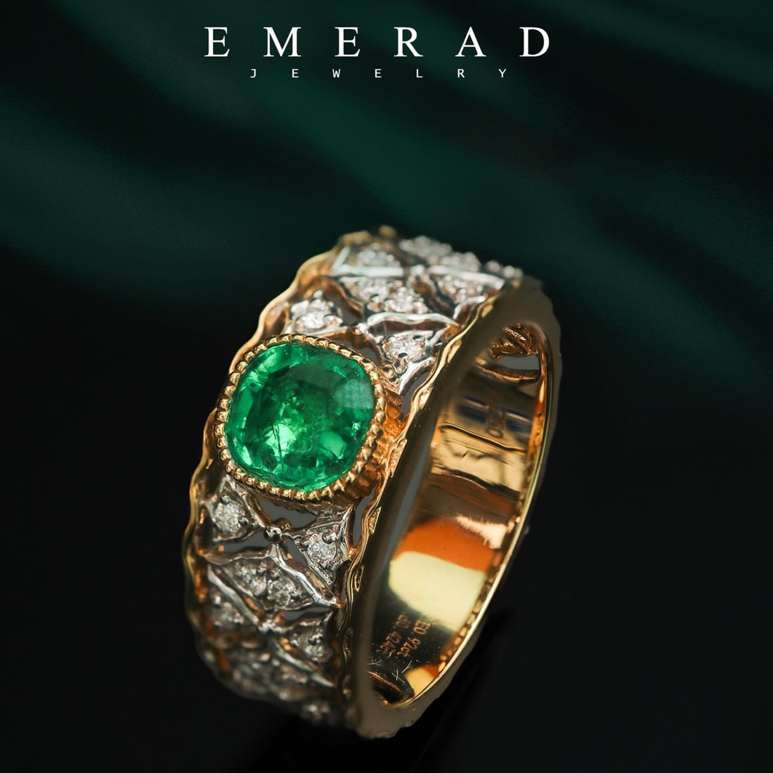 14k Gold 1.34 Ctw Vivid Green Natural Emerald & Diamond Ring - 5