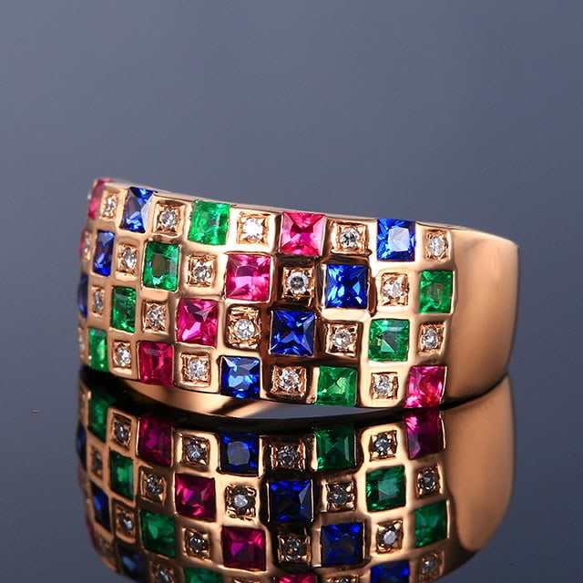 14k Gold 1.56 Ctw Natural Ruby & Sapphire & Emerald & Diamond Ring - 2