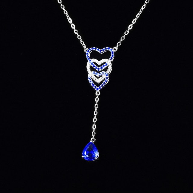 14k Gold 1.19 Ctw Natural Sapphire & Sapphire Necklace - 2
