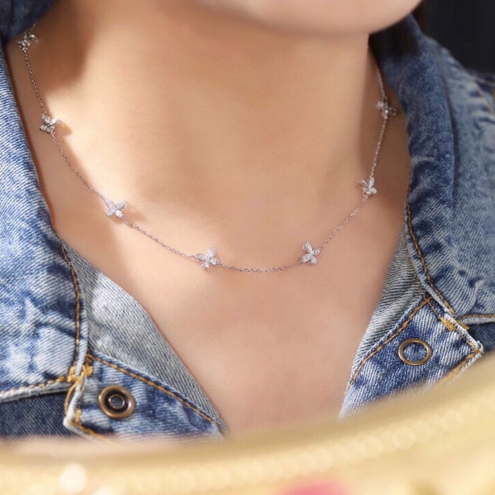 14k Gold 0.4 Ct Natural H Diamond & Butterfly Necklace - 6