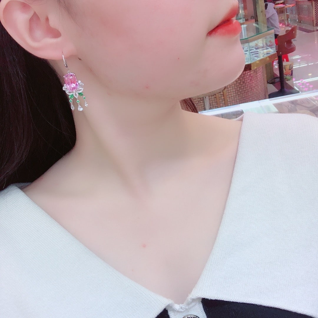 14k Gold 19.74 Ctw Natural Kunzite & Sapphire Earrings - 2