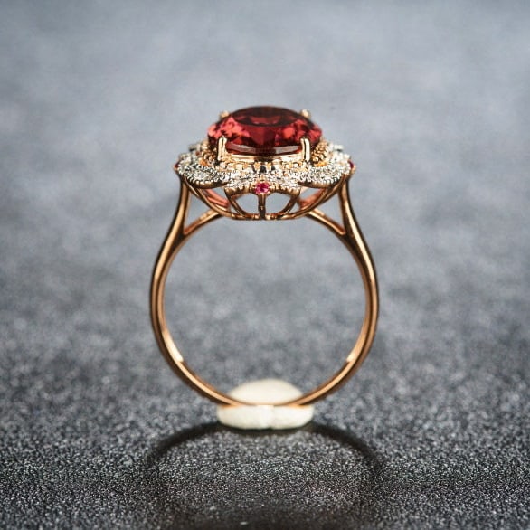 14k Gold 3.93 Ct Natural Tourmaline & Diamond & Ruby Ring - 6
