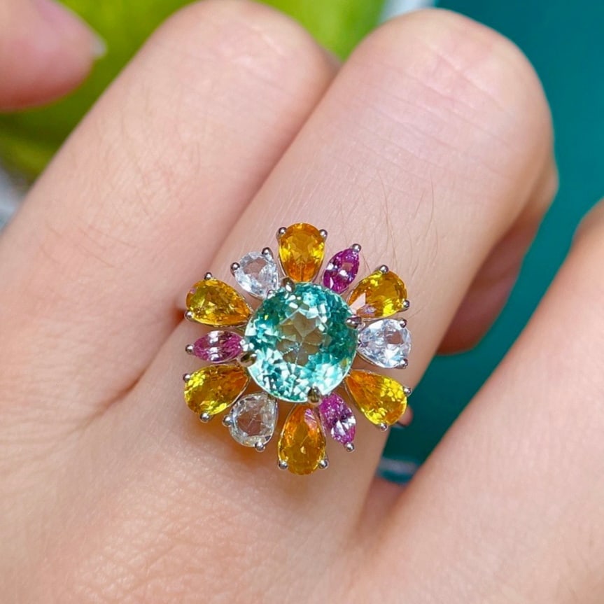 14k Gold 4.62 Ctw Natural Tourmaline & Sapphire Ring - 7