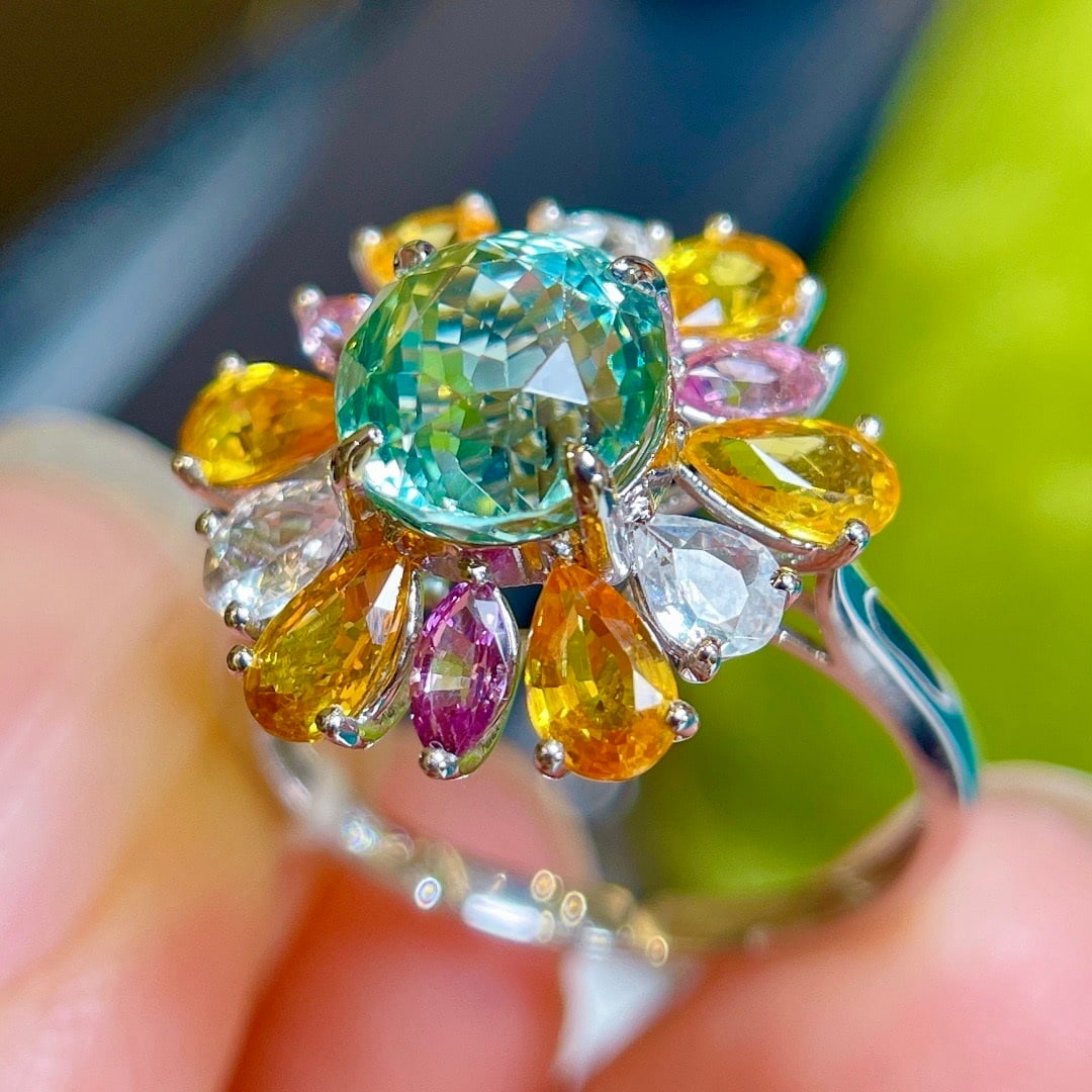 14k Gold 4.62 Ctw Natural Tourmaline & Sapphire Ring - 8