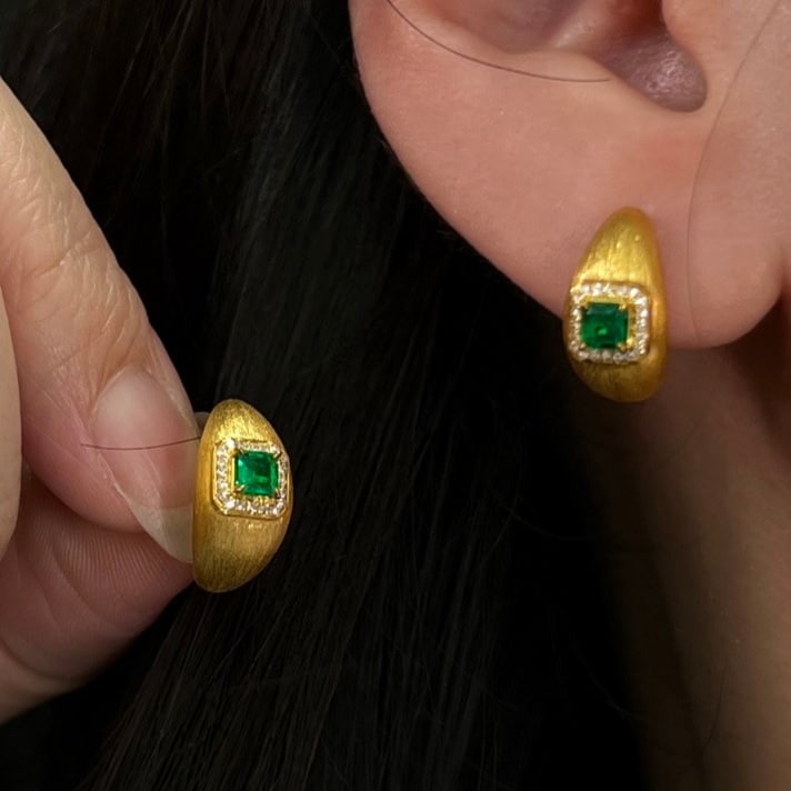 14k Gold 0.52 Ctw Natural Emerald & Diamond Earrings - 5