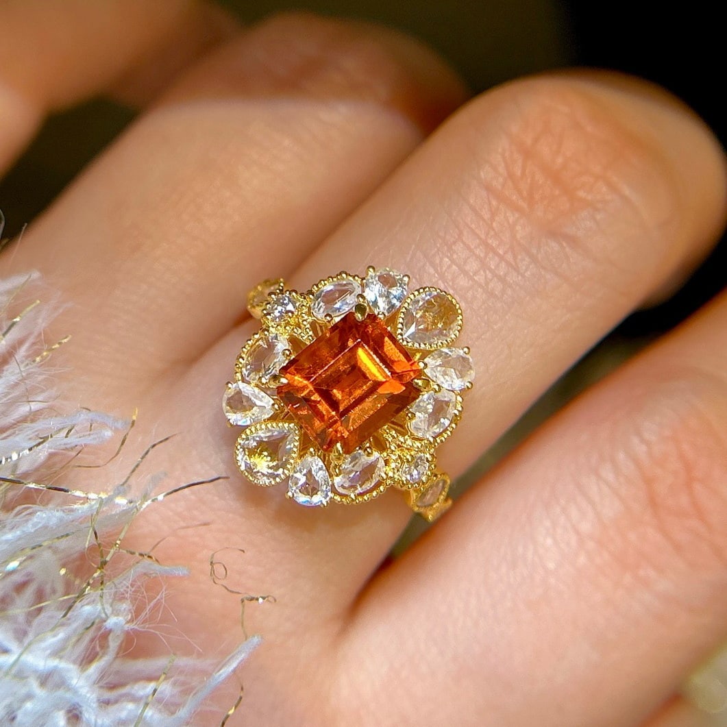 14k Gold 4.14 Ctw Natural Spessartine & Sapphire Ring - 4