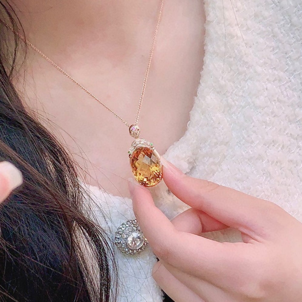 14k Gold 28.14 Ct Natural Citrine & Diamond Pendant( Without Chain ) - 2
