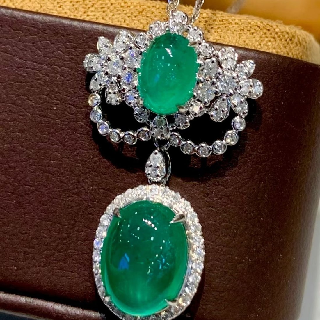 14k Gold 3.02 Ct Natural Emerald & Diamond Pendant( Without Chain ) - 2