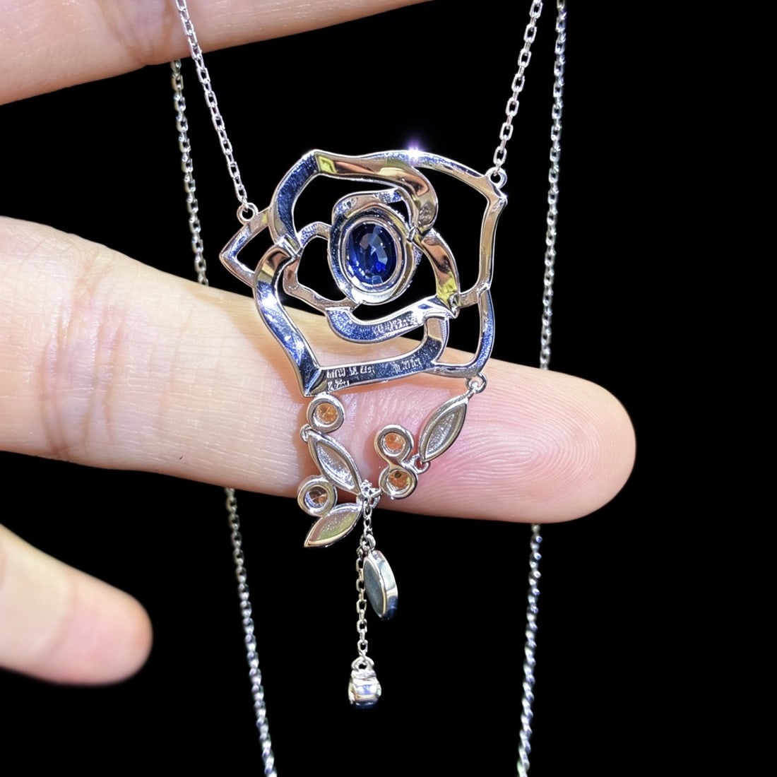 14k Gold 1.31 Ctw Natural Sapphire & Diamond & Flowers Necklace - 5