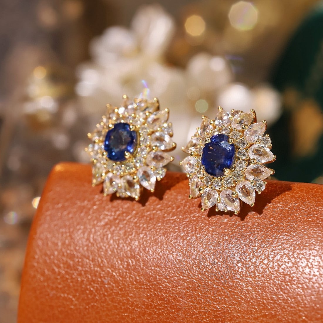 14k Gold 1.52 Ctw Natural Sapphire & Diamond Earrings - 2