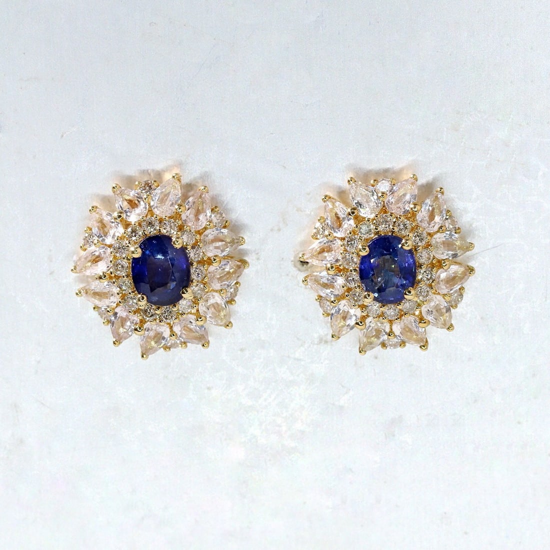 14k Gold 1.52 Ctw Natural Sapphire & Diamond Earrings - 3