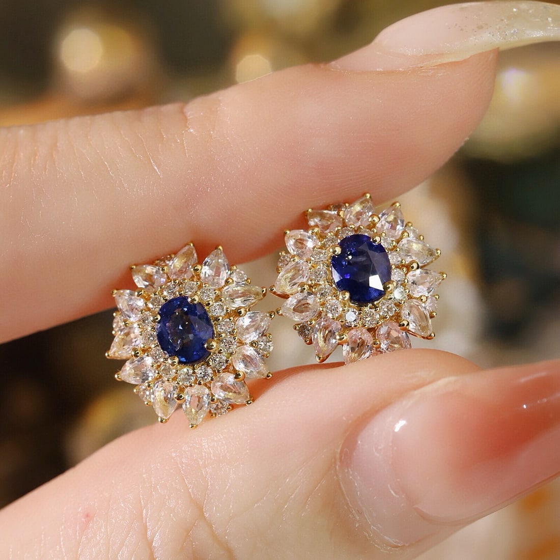 14k Gold 1.52 Ctw Natural Sapphire & Diamond Earrings - 6