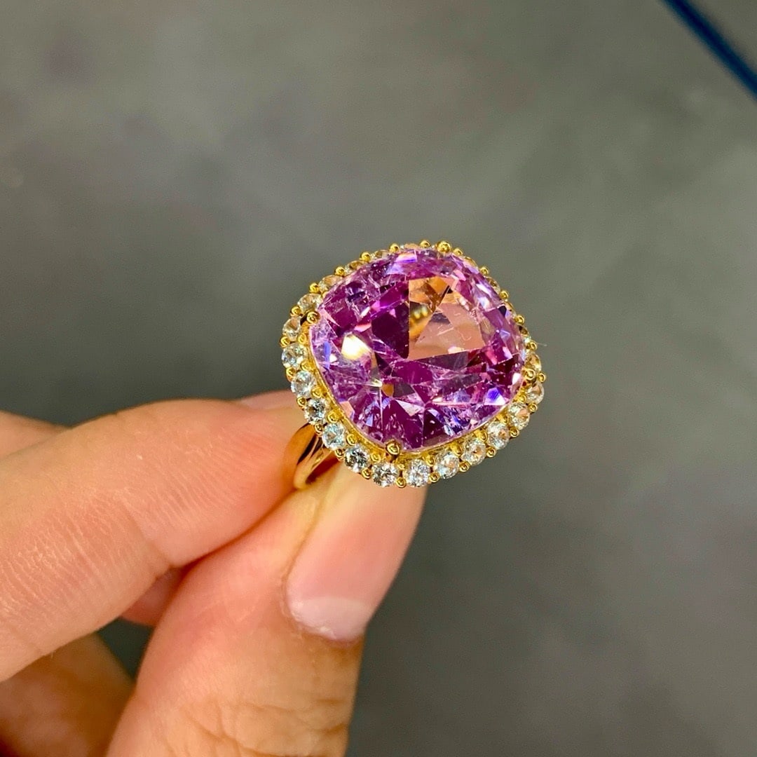 14k Gold 15.78 Ctw Natural Kunzite & Spinel Ring - 3