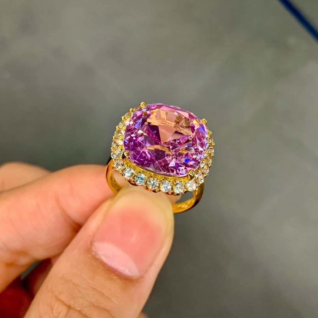 14k Gold 15.78 Ctw Natural Kunzite & Spinel Ring - 4