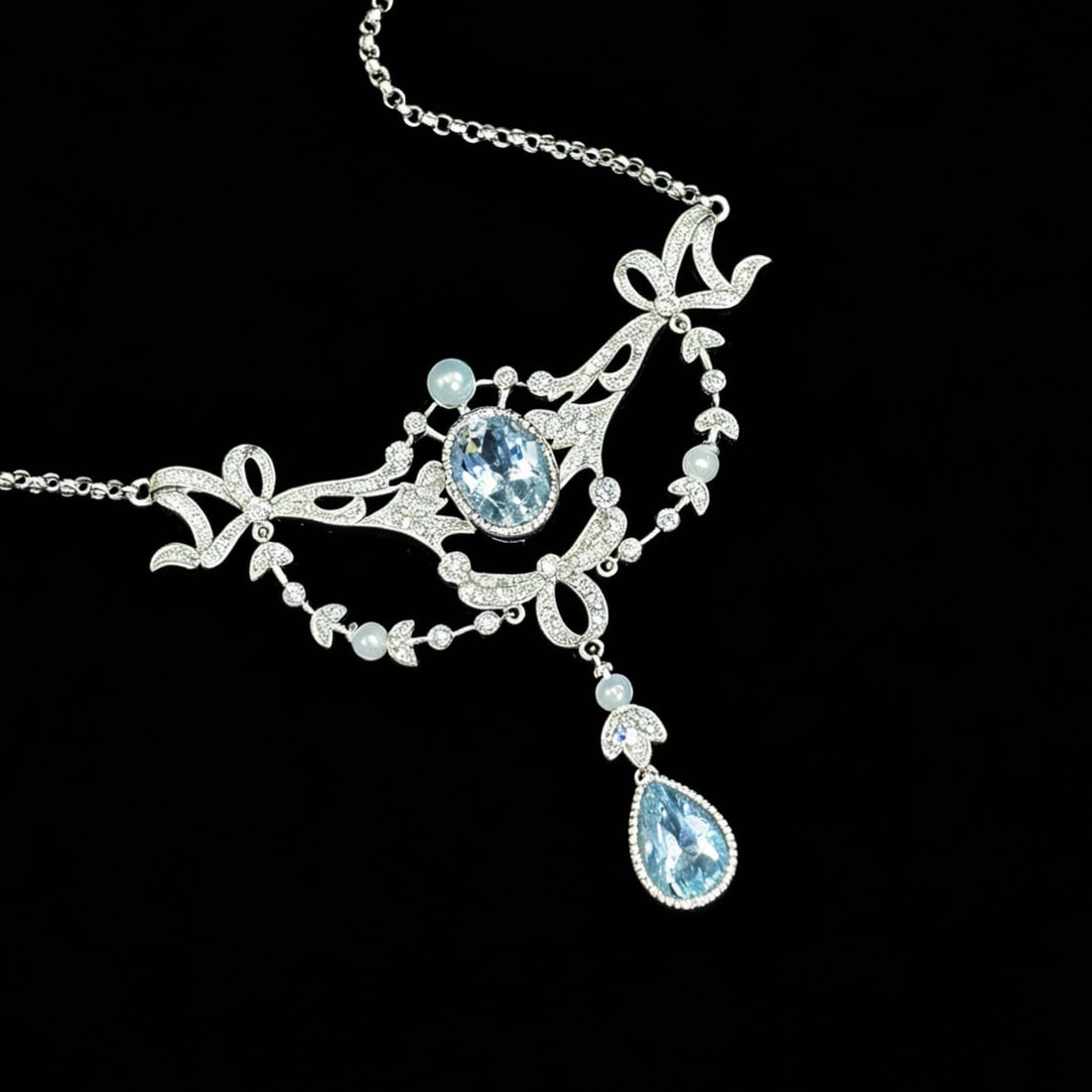 14k Gold 2.51 Ctw Natural Aquamarine & Diamond Necklace - 2