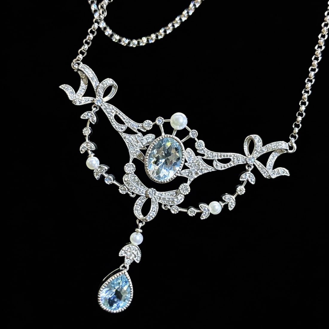 14k Gold 2.51 Ctw Natural Aquamarine & Diamond Necklace - 3