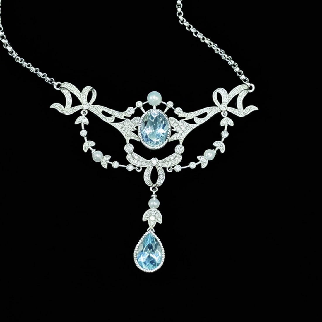 14k Gold 2.51 Ctw Natural Aquamarine & Diamond Necklace - 4