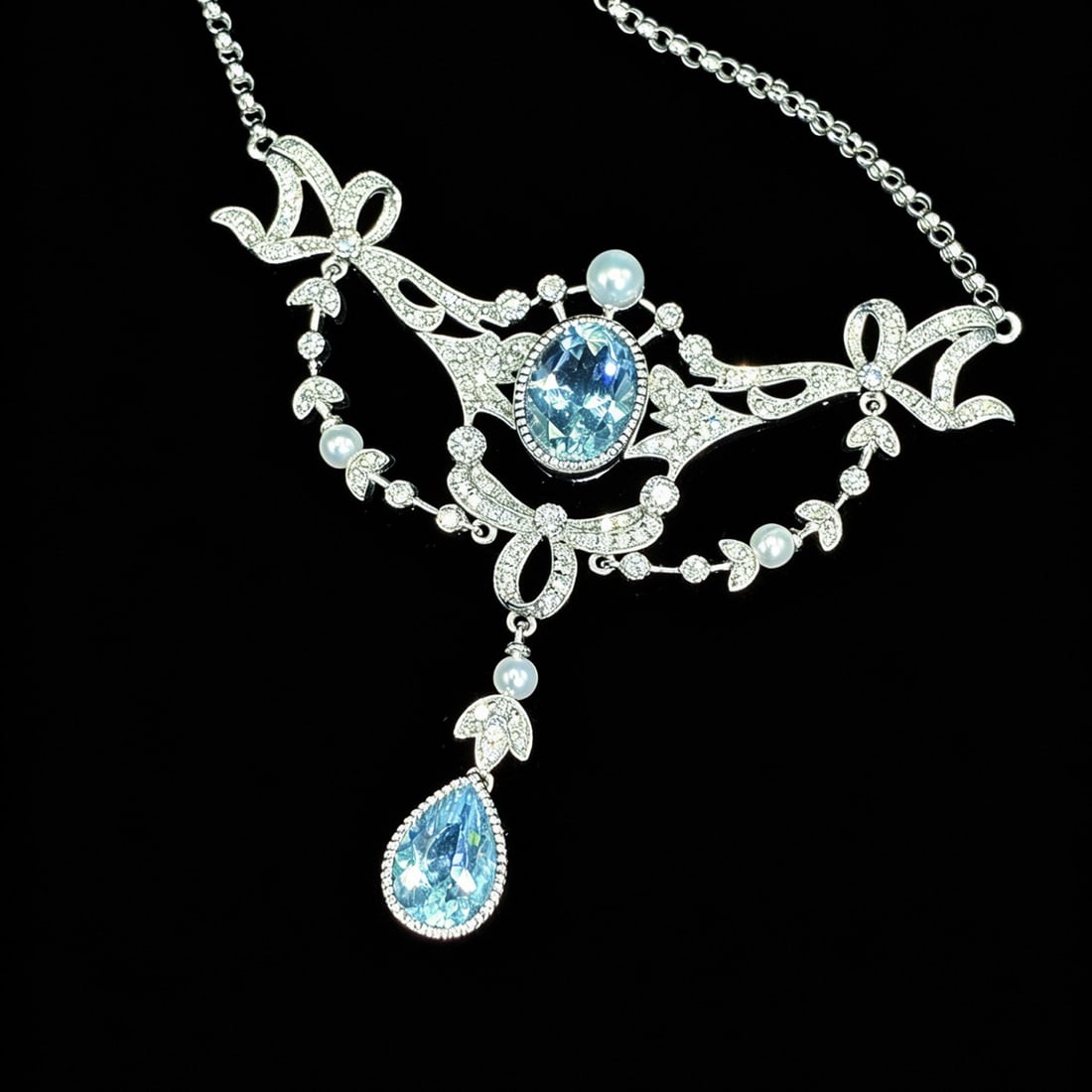 14k Gold 2.51 Ctw Natural Aquamarine & Diamond Necklace - 5
