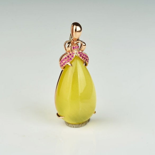14k Gold 23.36 Ct Natural Prehnite & Ruby Pendant( Without Chain ) - 7