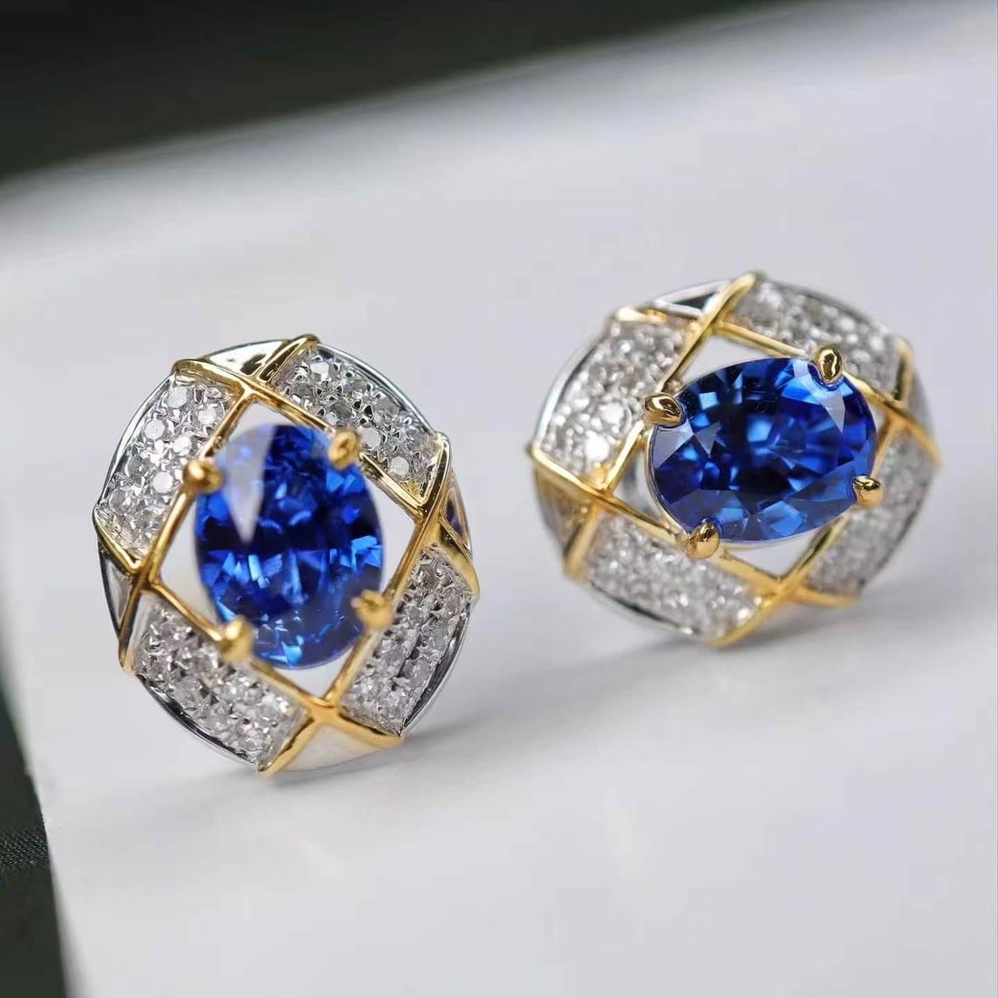 14k Gold 1.67 Ctw Natural Sapphire & Diamond Earrings - 4