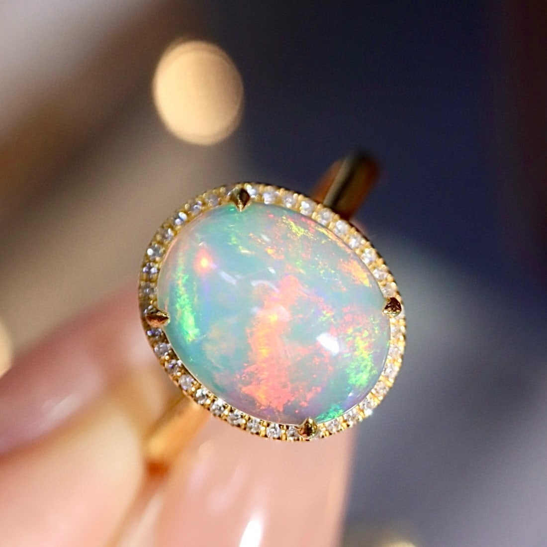 14k Gold 2.21 Ctw Natural Opal & Diamond Ring - 8