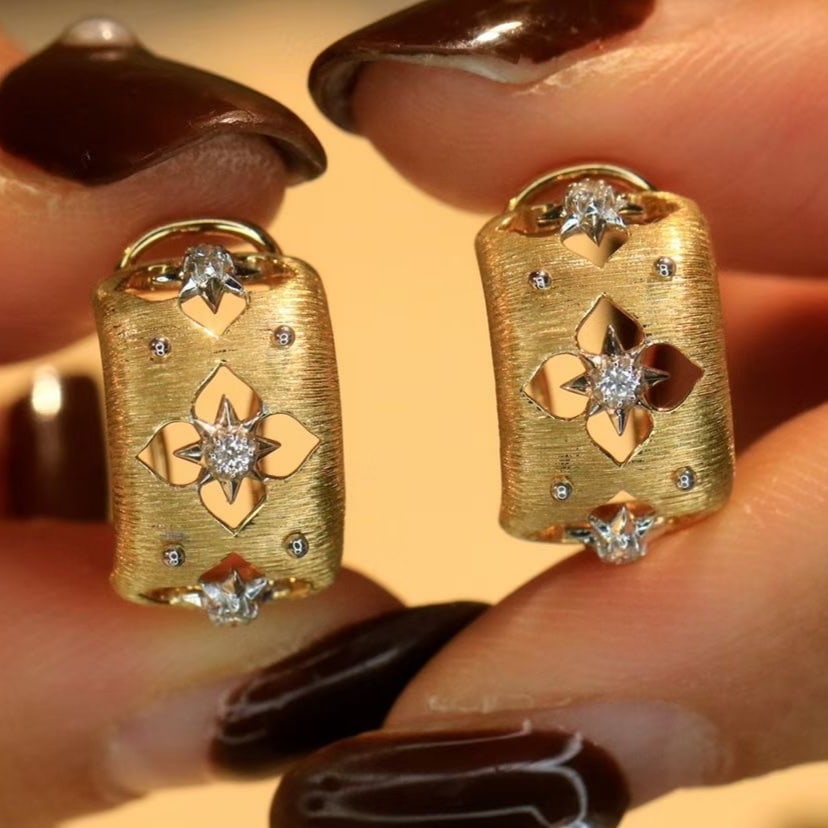 14k Gold 0.1 Ct Natural H Diamond Earrings - 4
