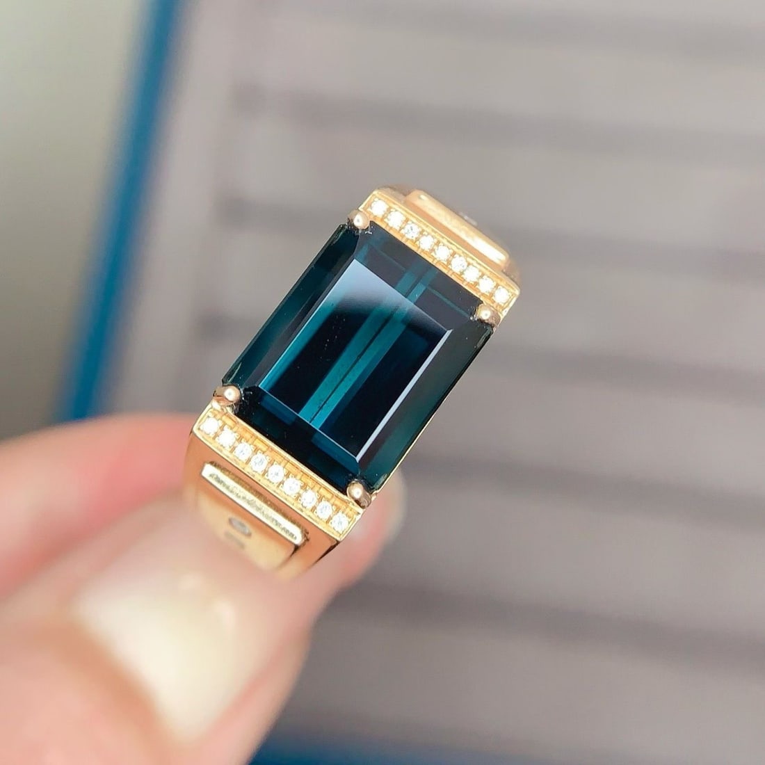 14k Gold 7 Ct Natural Tourmaline & Diamond & Men¡¯s Ring - 3