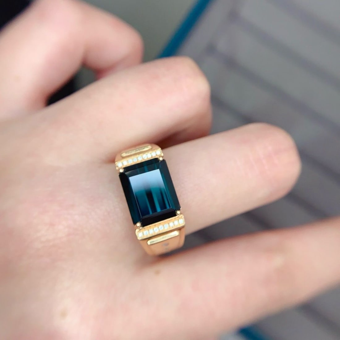 14k Gold 7 Ct Natural Tourmaline & Diamond & Men¡¯s Ring - 5