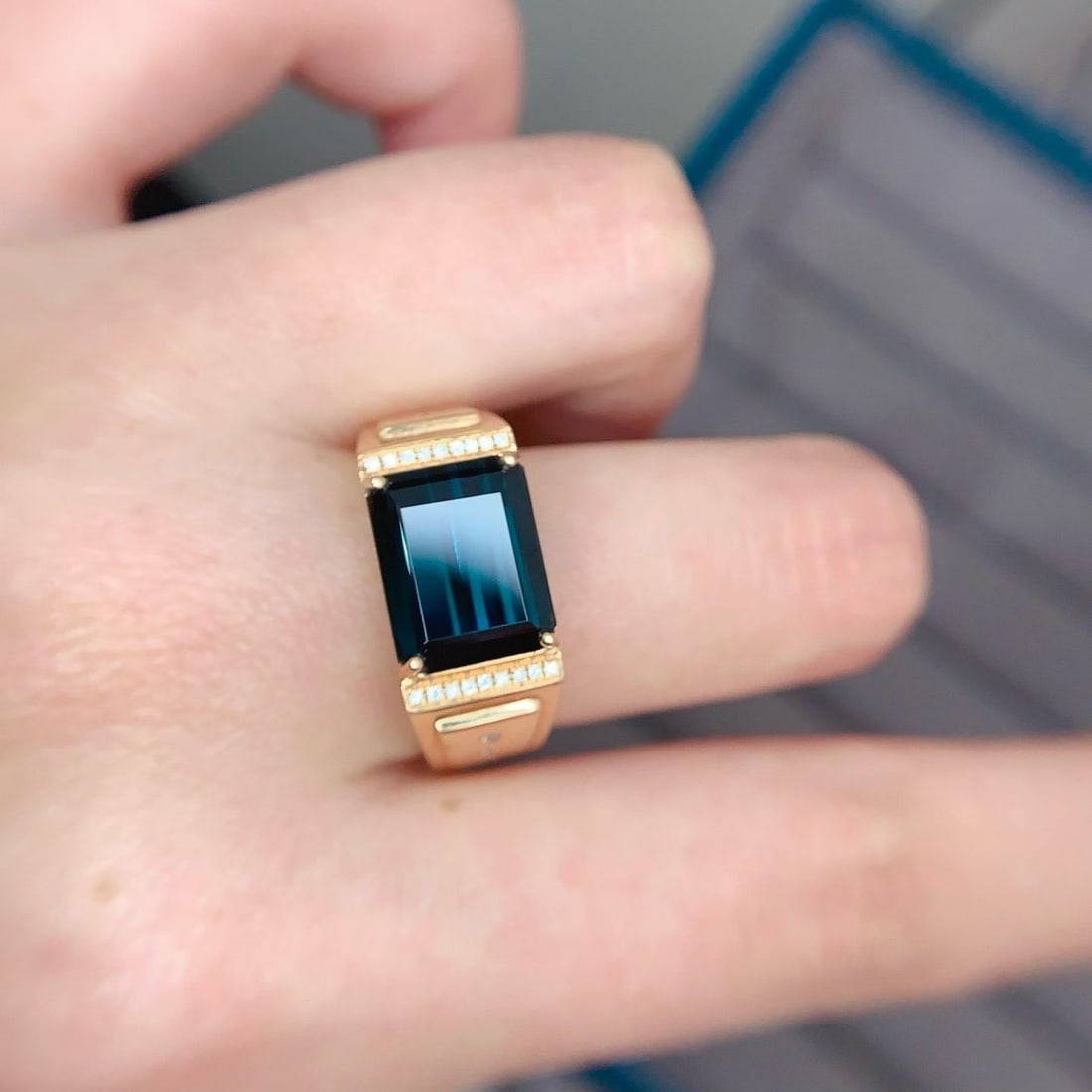 14k Gold 7 Ct Natural Tourmaline & Diamond & Men¡¯s Ring - 6