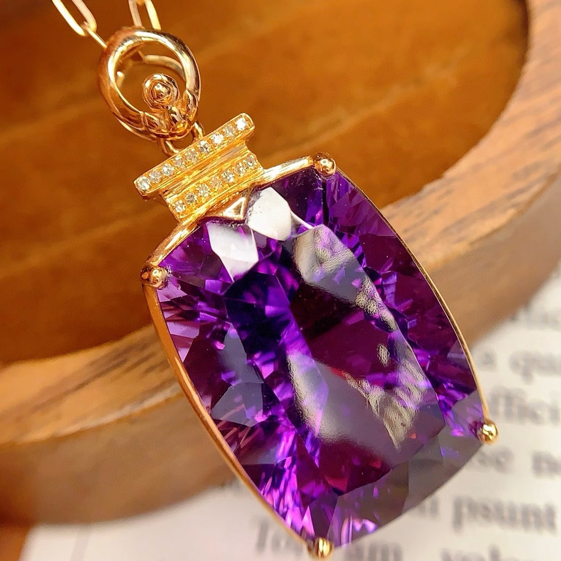 14k Gold 23.6 Ct Natural Amethyst & Diamond Pendant( Without Chain ) - 2