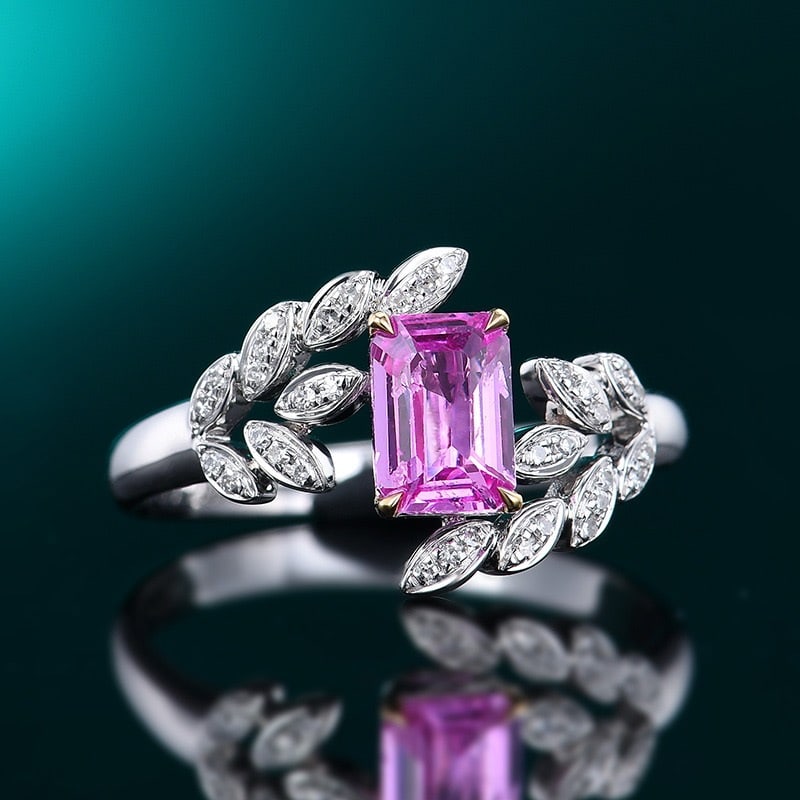 14k Gold 0.85 Ctw Natural Padparadscha Sapphire & Diamond Ring - 3