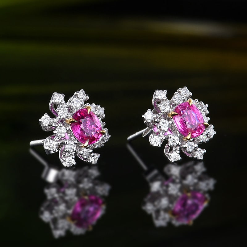 14k Gold 0.96 Ctw Natural Padparadscha Sapphire & Diamond Earrings - 3