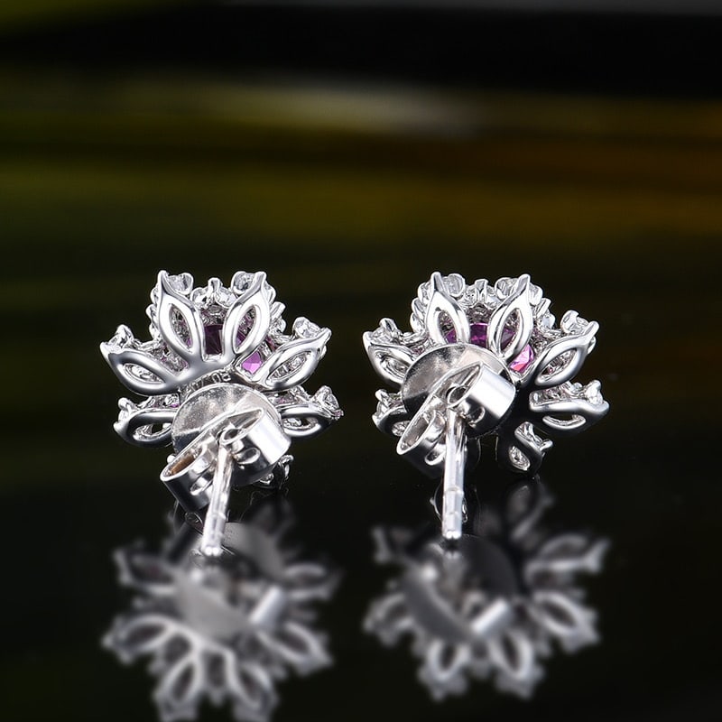 14k Gold 0.96 Ctw Natural Padparadscha Sapphire & Diamond Earrings - 4