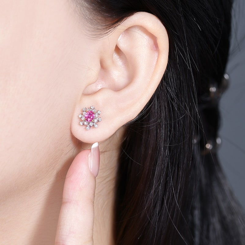 14k Gold 0.96 Ctw Natural Padparadscha Sapphire & Diamond Earrings - 6