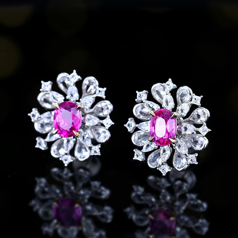 14k Gold 1.17 Ct Natural Padparadscha Sapphire & Sapphire Earrings - 2