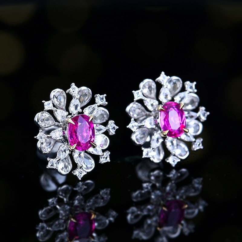 14k Gold 1.17 Ct Natural Padparadscha Sapphire & Sapphire Earrings - 3
