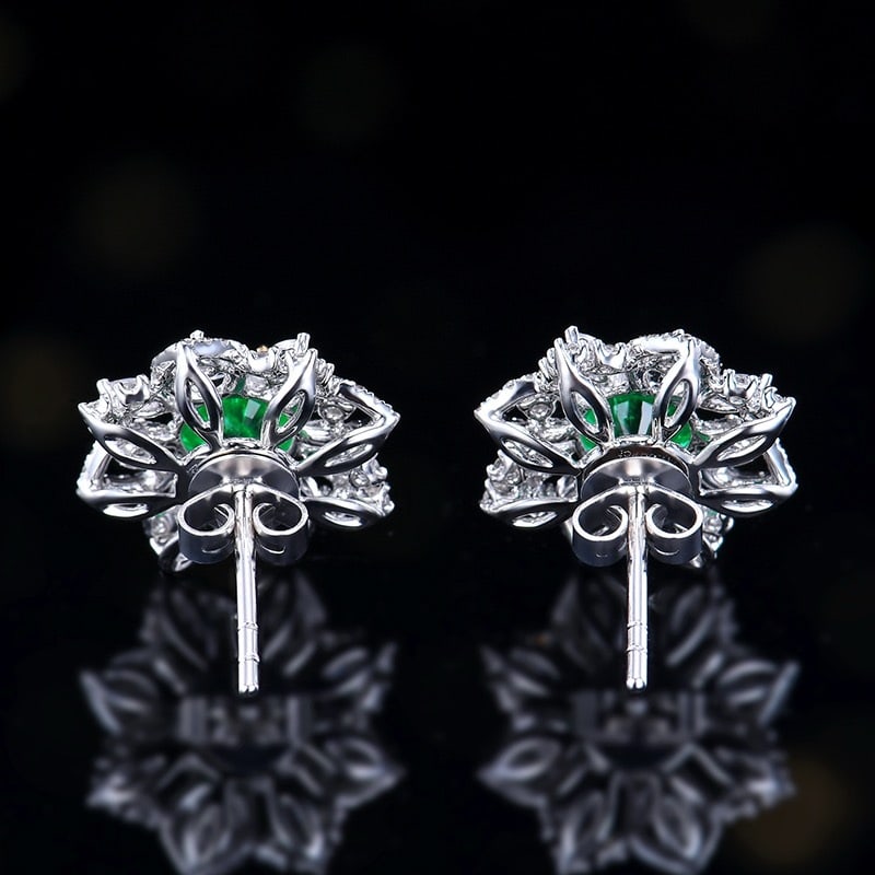 14k Gold 1.71 Ctw Vivid Green Natural Emerald & Diamond Earrings - 7