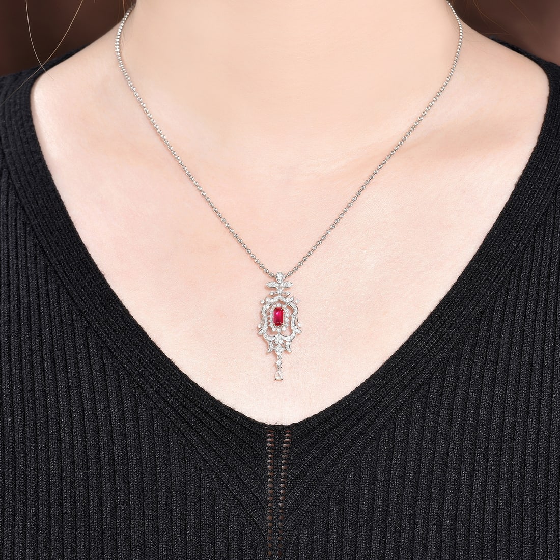 14k Gold 0.88 Ctw Natural Ruby & Diamond Pendant( Without Chain ) - 5