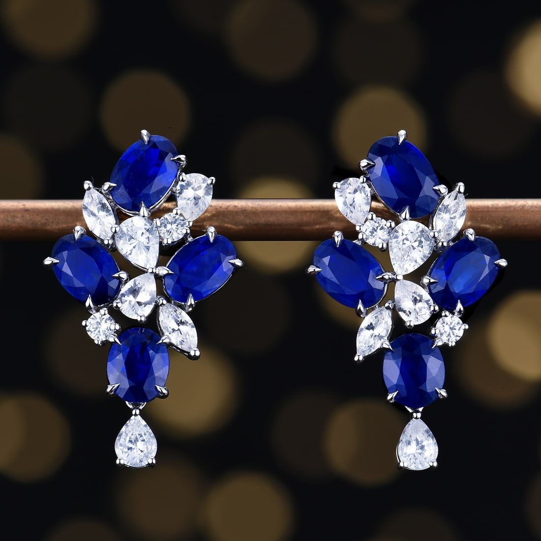 14k Gold 5.95 Ctw Natural Sapphire & Sapphire Earrings: Ref:231172024 // gold content:14k gold // main gemstone:sapphire // shape:oval // carat weight:4. 33ct // color:blue // treatment:natural // // adjacent gemstone 2 : sapphire // number of stones:16