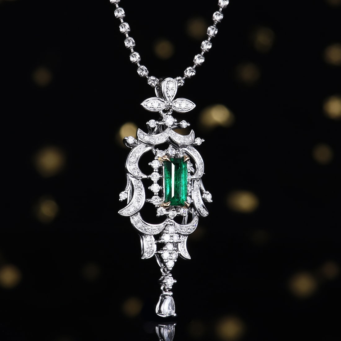 14k Gold 1.05 Ctw Vivid Green Natural Emerald & Diamond Pendant( Without Chain ) - 3