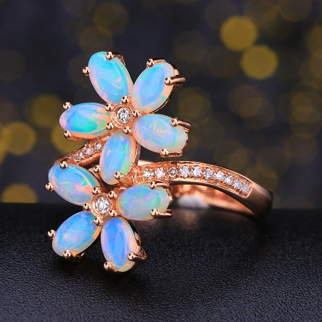 14k Gold 1.78 Ctw Natural Opal & Diamond Ring - 2