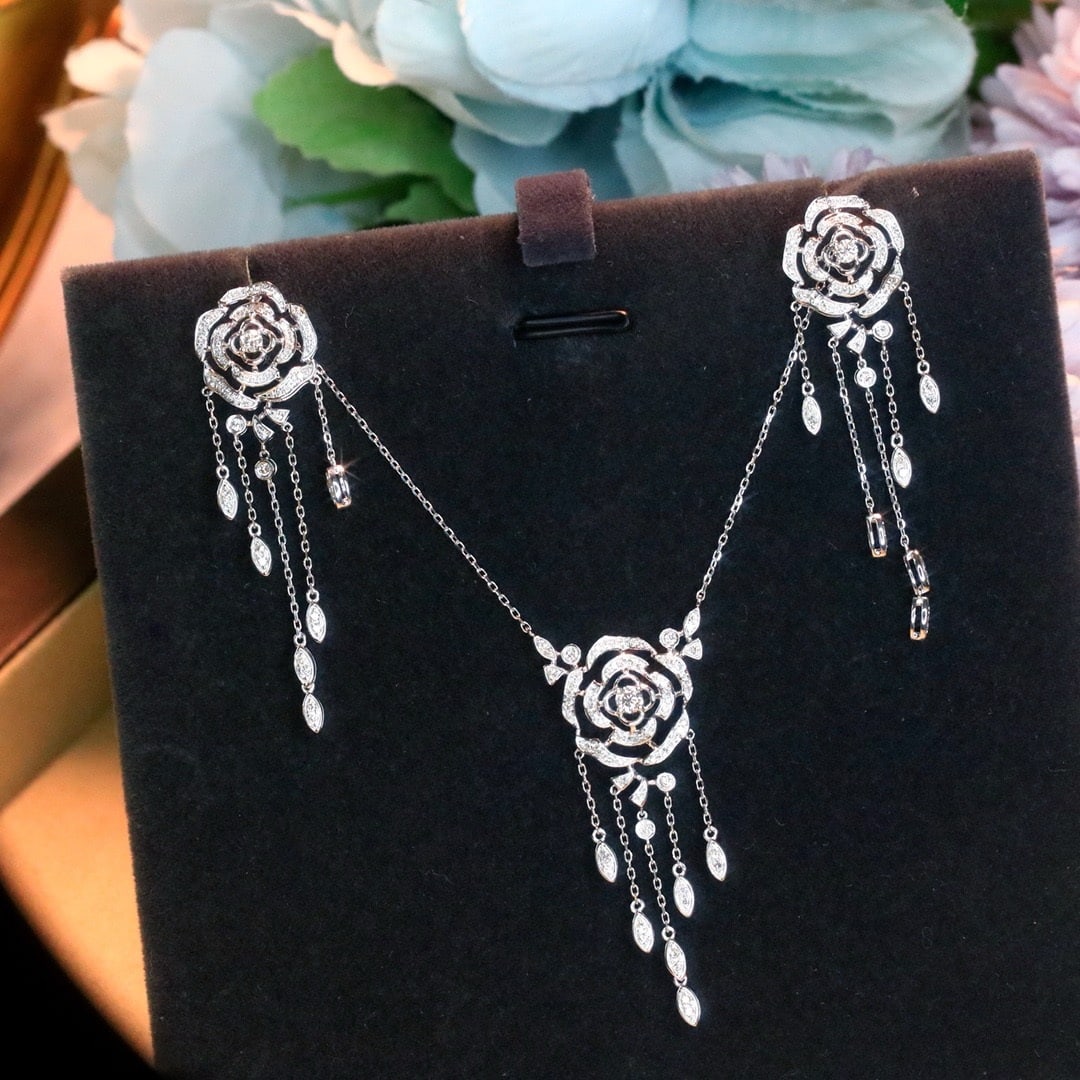 14k Gold 1.13 Ctw Natural H Diamond & Flowers Jewelry Set - 2