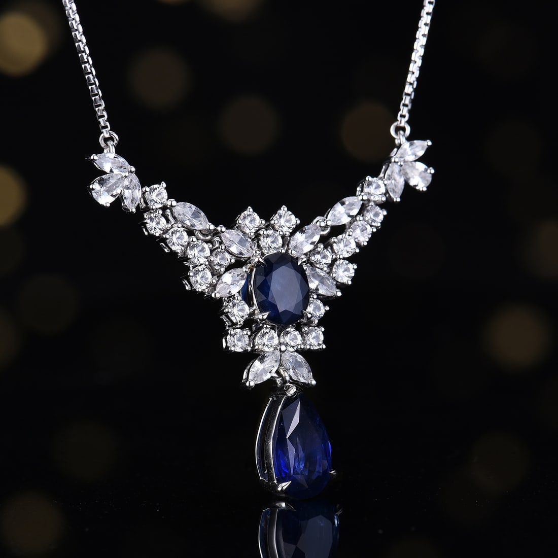 14k Gold 3.77 Ctw Natural Sapphire & Sapphire Necklace: Ref:231172033 // gold content:14k gold // main gemstone:sapphire // shape:multiple // carat weight:2. 42ct // color:blue // treatment:natural // // adjacent gemstone 2 : sapphire // number of
