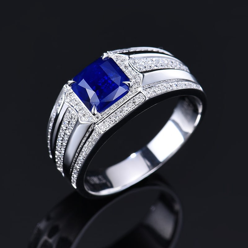 14k Gold 2.71 Ctw Natural Sapphire & Diamond & Men¡¯s Ring - 6
