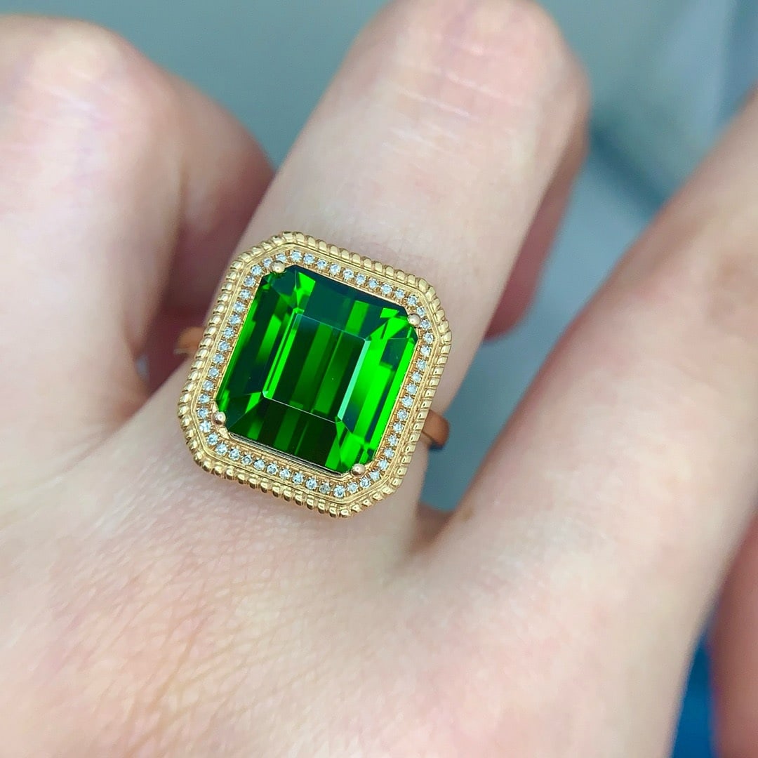 14k Gold 7.5 Ct Natural Tourmaline & Diamond Ring - 4