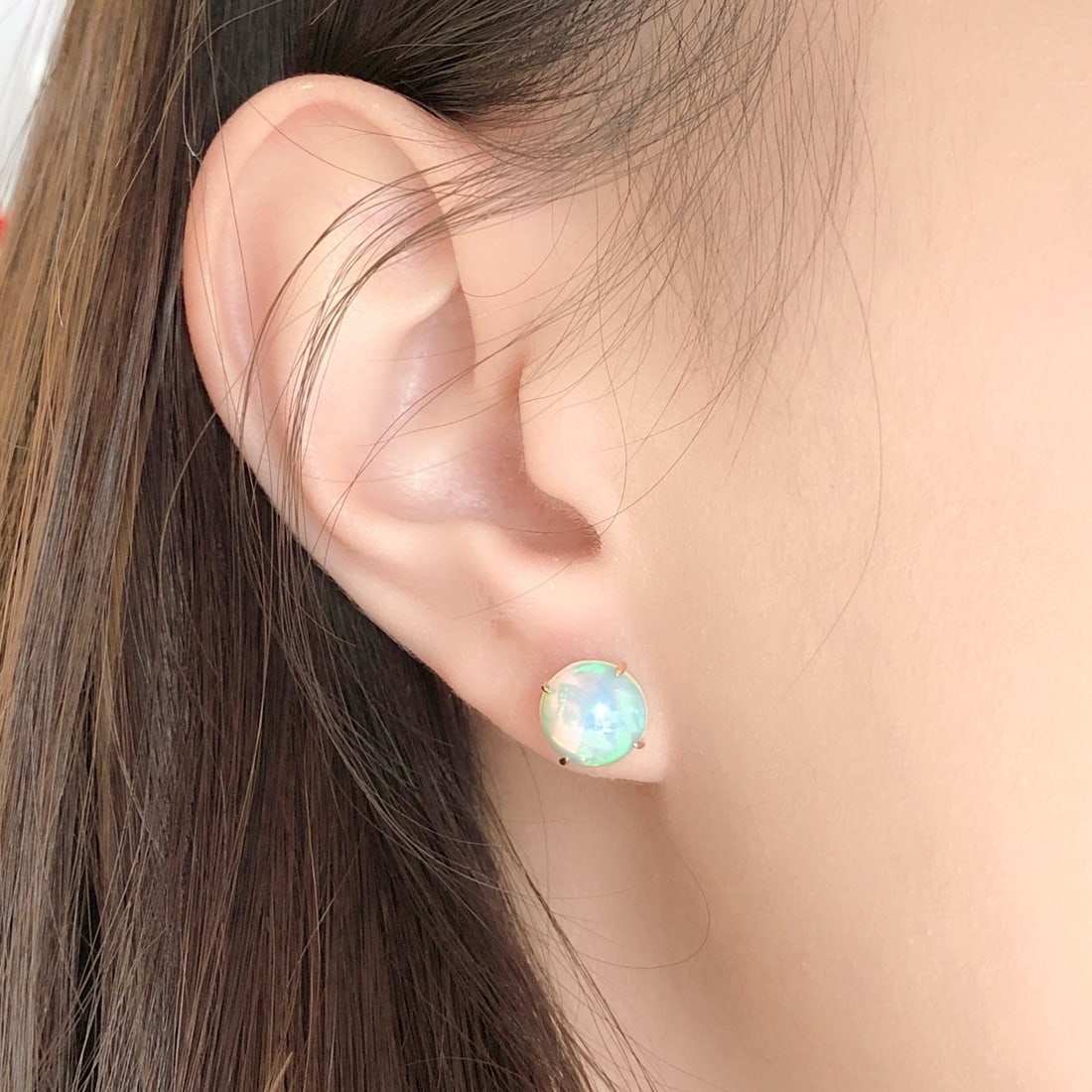 14k Gold 3.30 Ct Natural Opal Earrings - 7