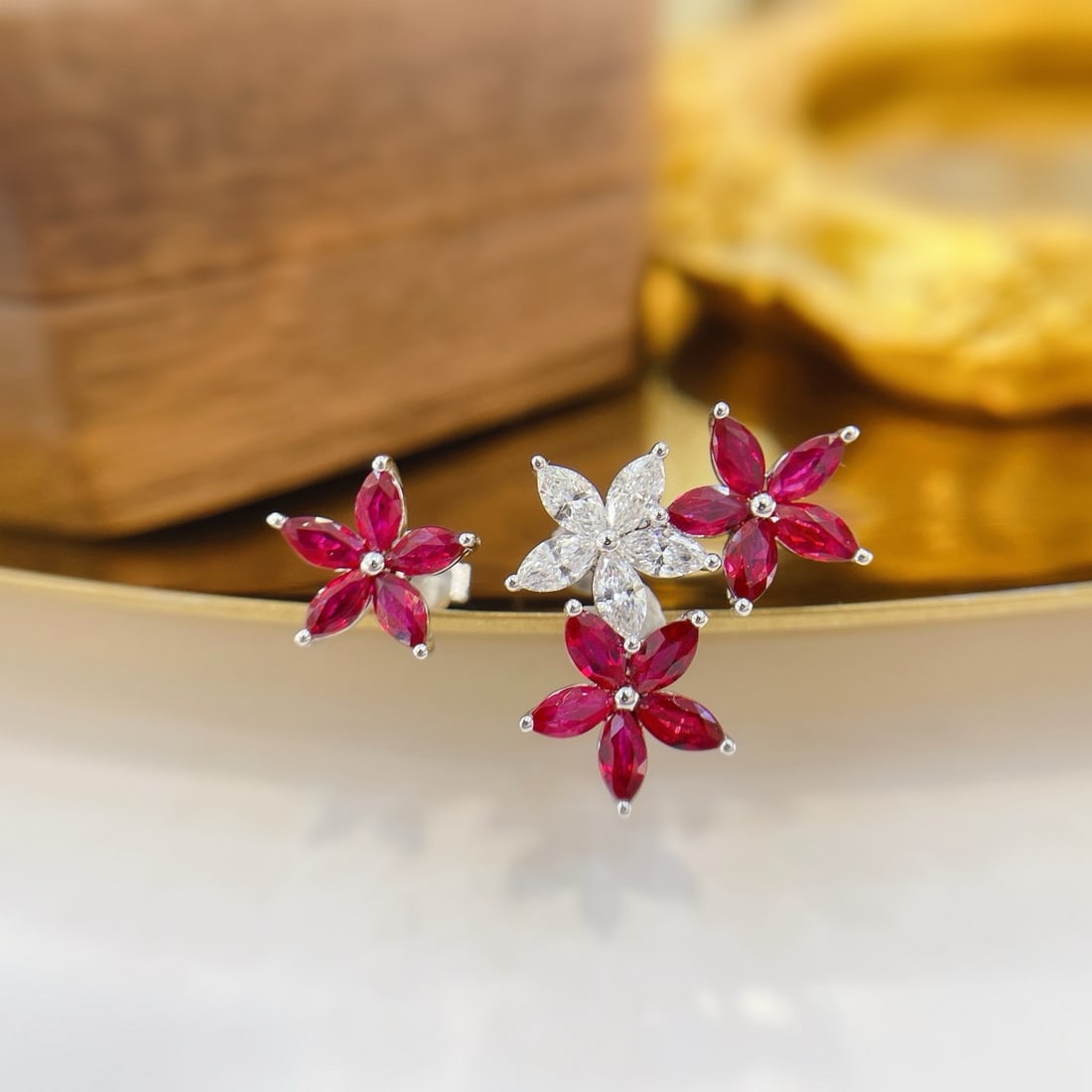 14k Gold 2.03 Ctw Natural Ruby & Diamond Earrings: Ref:231172045 // gold content:14k gold // main gemstone:ruby // shape:marquise // carat weight:1. 65ct // color:red // treatment:natural // // adjacent gemstone 2 : diamond // shape:marquise // carat
